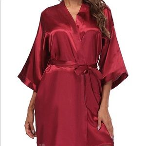 Red Satin Robe with Tie